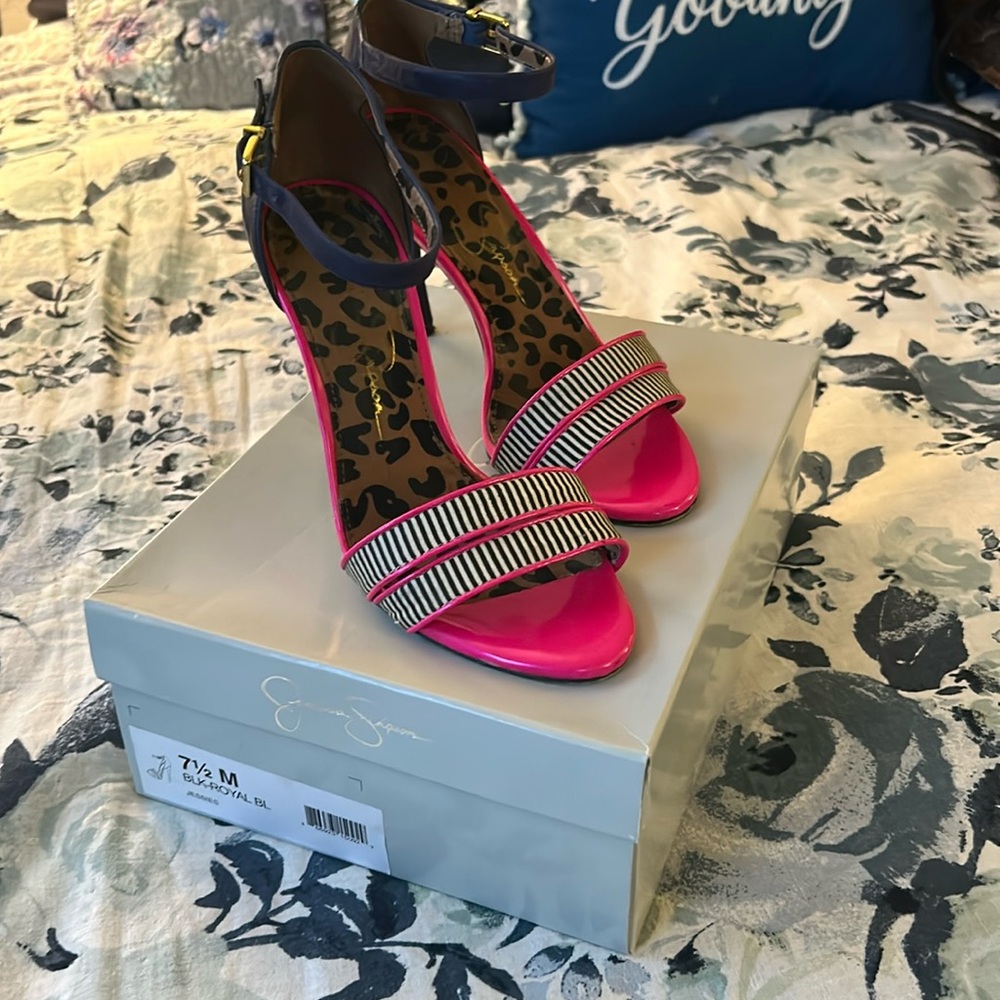 Jessica Simpson Hot Pink/Navy Blue Stiletto Heels - Sz 7.5